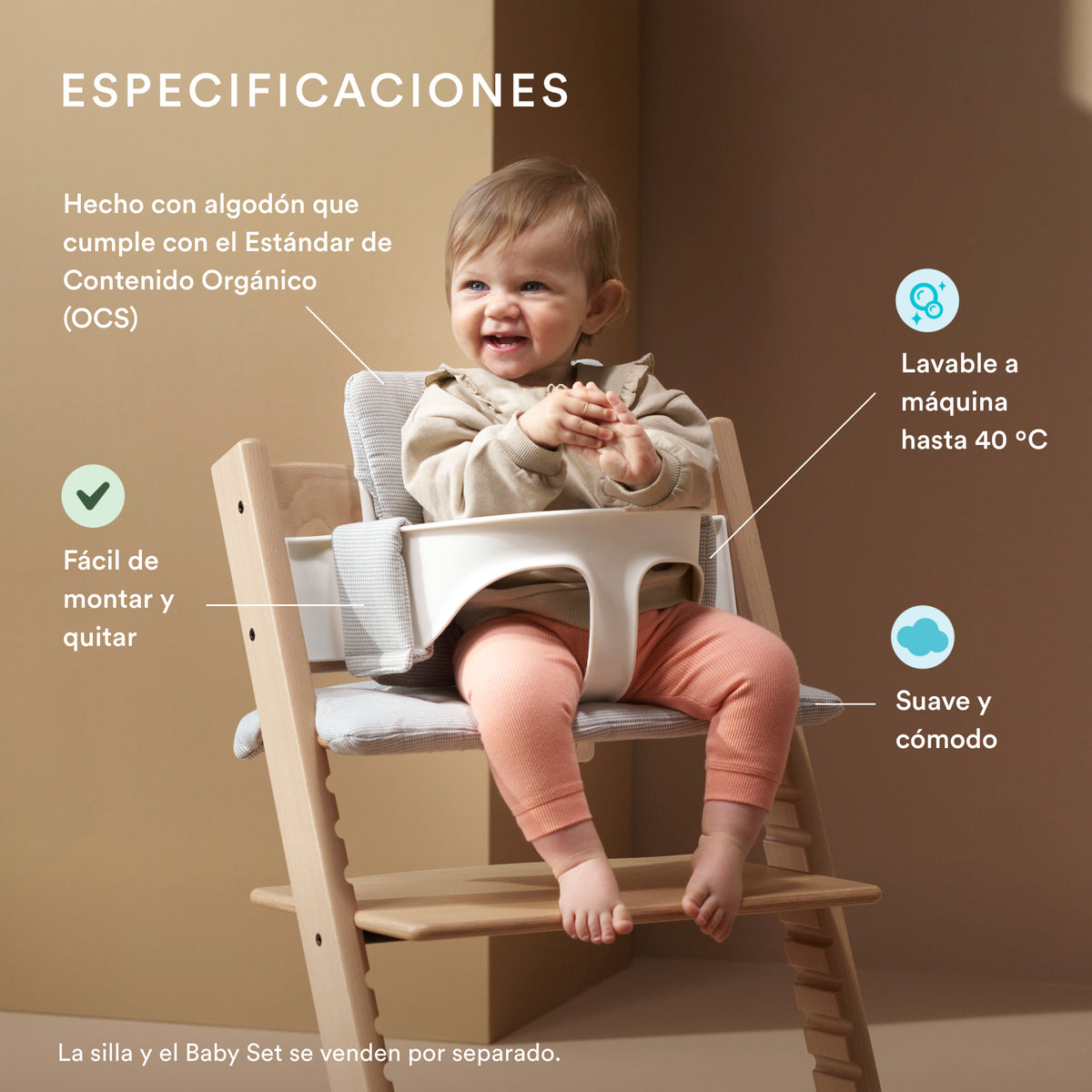 PACK ALIMENTACIÓN 1 : SILLA TRIPP TRAPP + COJÍN + BANDEJA (GRATIS BABYSET) STOKKE