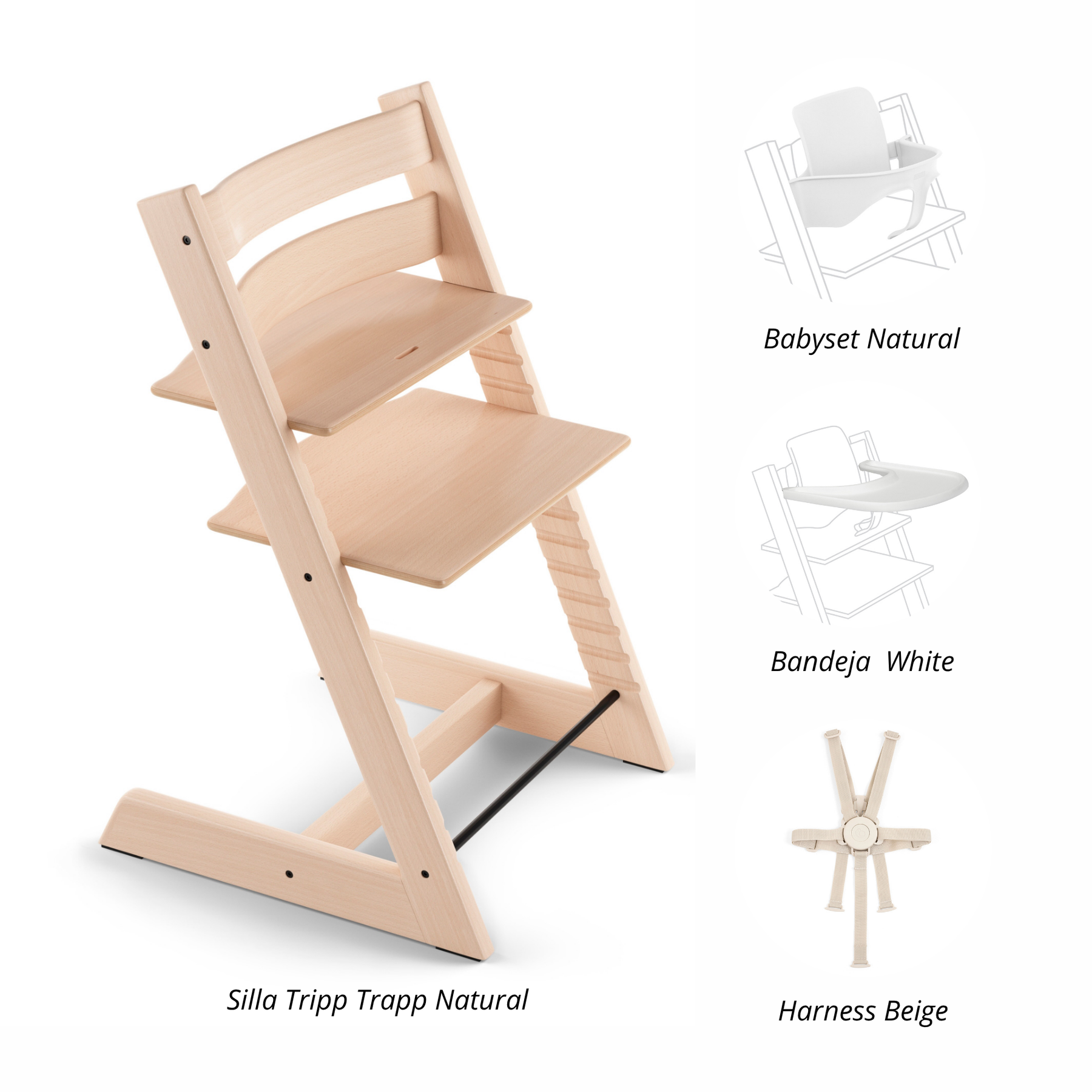 PACK ALIMENTANCIÓN 2 : SILLA TRIPP TRAPP + BABYSET + BANDEJA+ HARNESS STOKKE