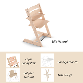 Pack completo: Silla Tripp Trapp + Cojín + Babyset + Bandeja + Arnés -  Stokke