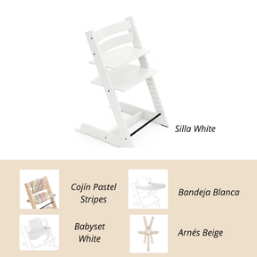 Pack completo: Silla Tripp Trapp + Cojín + Babyset + Bandeja + Arnés -  Stokke
