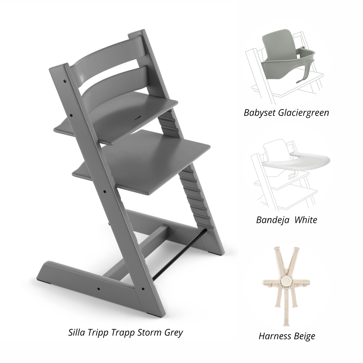 PACK ALIMENTANCIÓN 2 : SILLA TRIPP TRAPP + BABYSET + BANDEJA+ HARNESS STOKKE