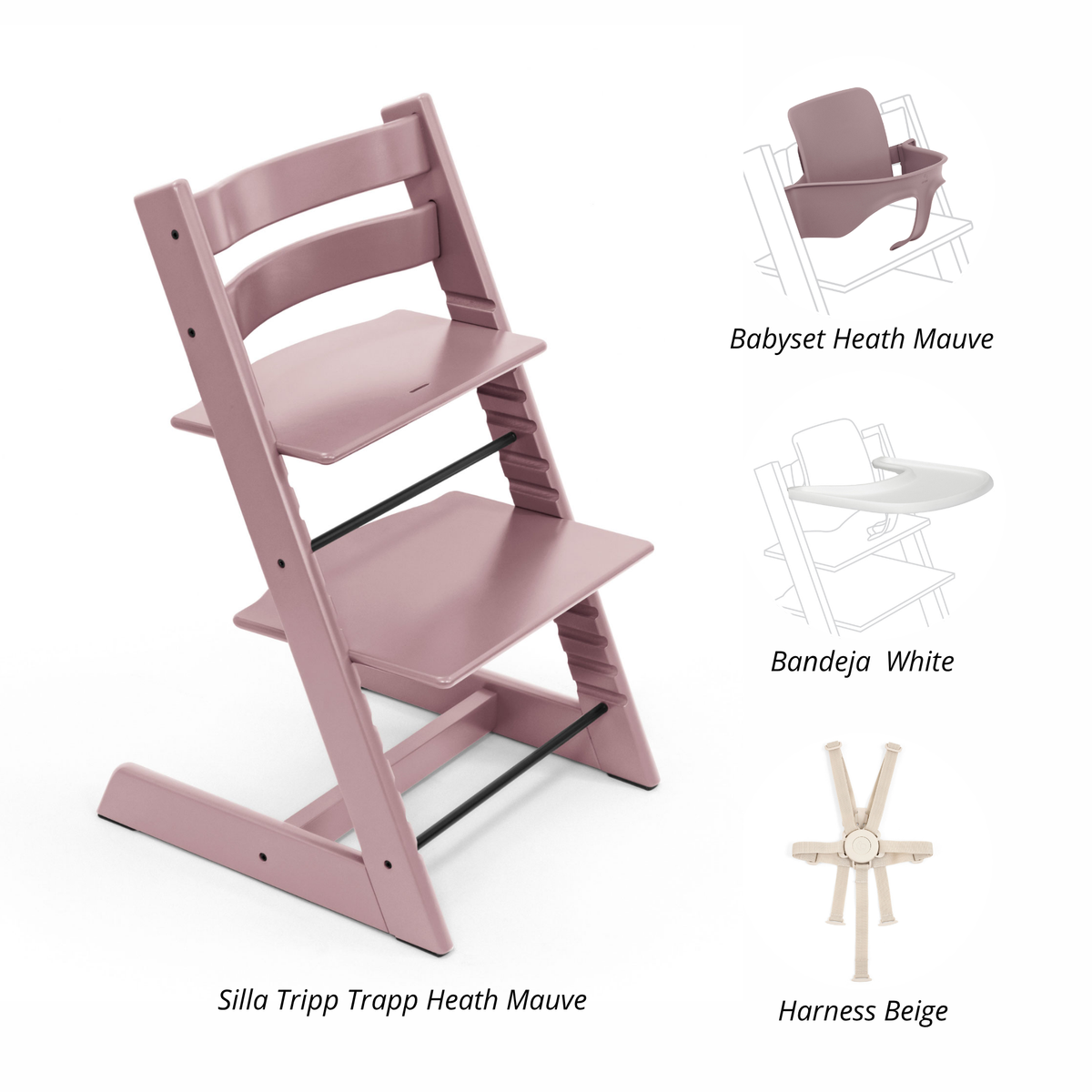 PACK ALIMENTANCIÓN 2 : SILLA TRIPP TRAPP + BABYSET + BANDEJA+ HARNESS STOKKE