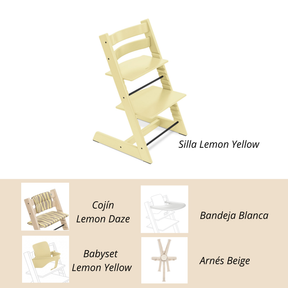 Pack completo: Silla Tripp Trapp + Cojín + Babyset + Bandeja + Arnés -  Stokke