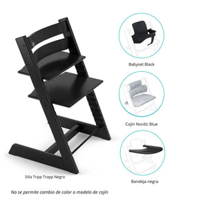 PACK SILLA MODELO TRIPP TRAPP + COJÍN NORDIC+ BABYSET + BANDEJA STOKKE