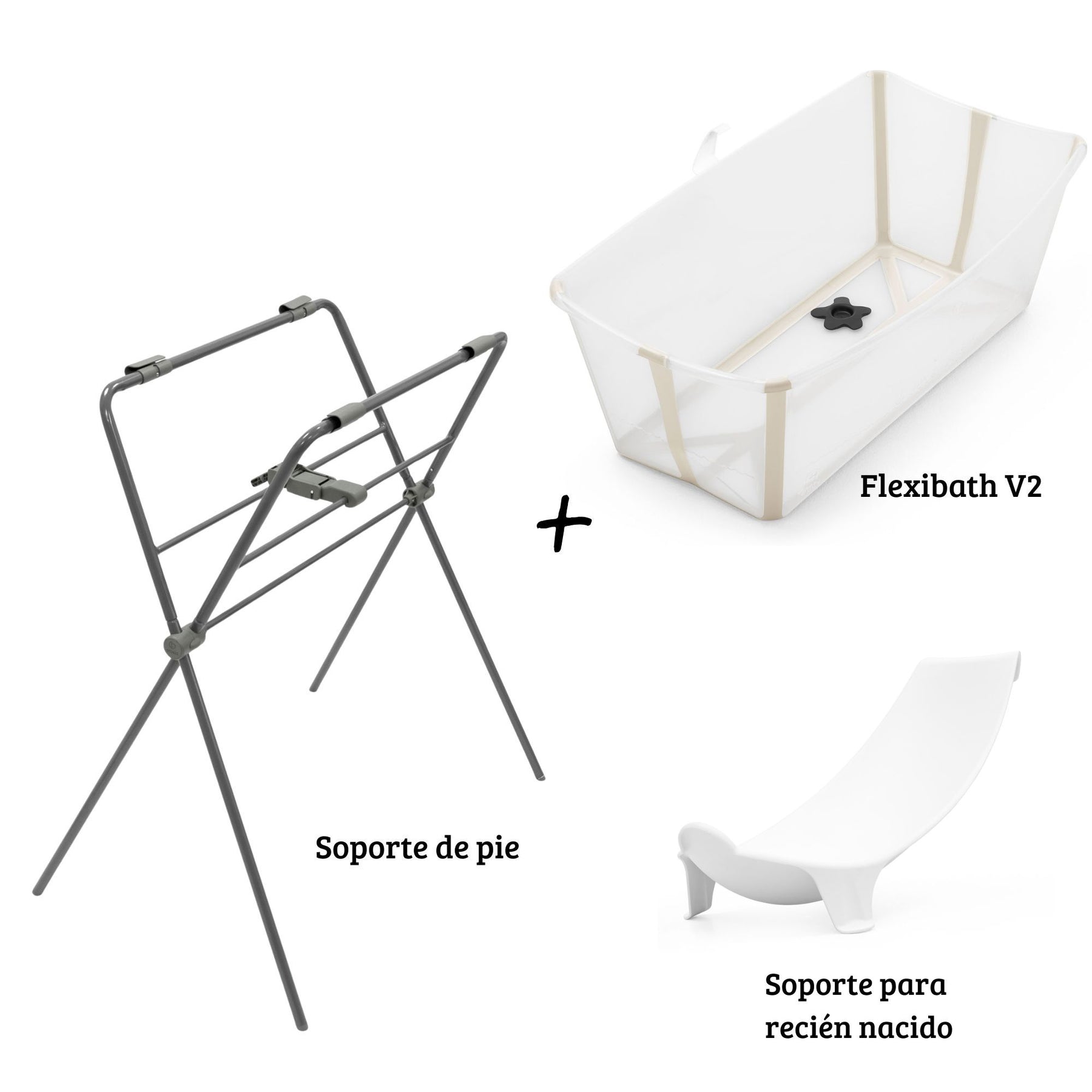 Pack Bañera FlexiBath V2 + Soporte de Pie Stokke + Soporte de recién Nacido STOKKE