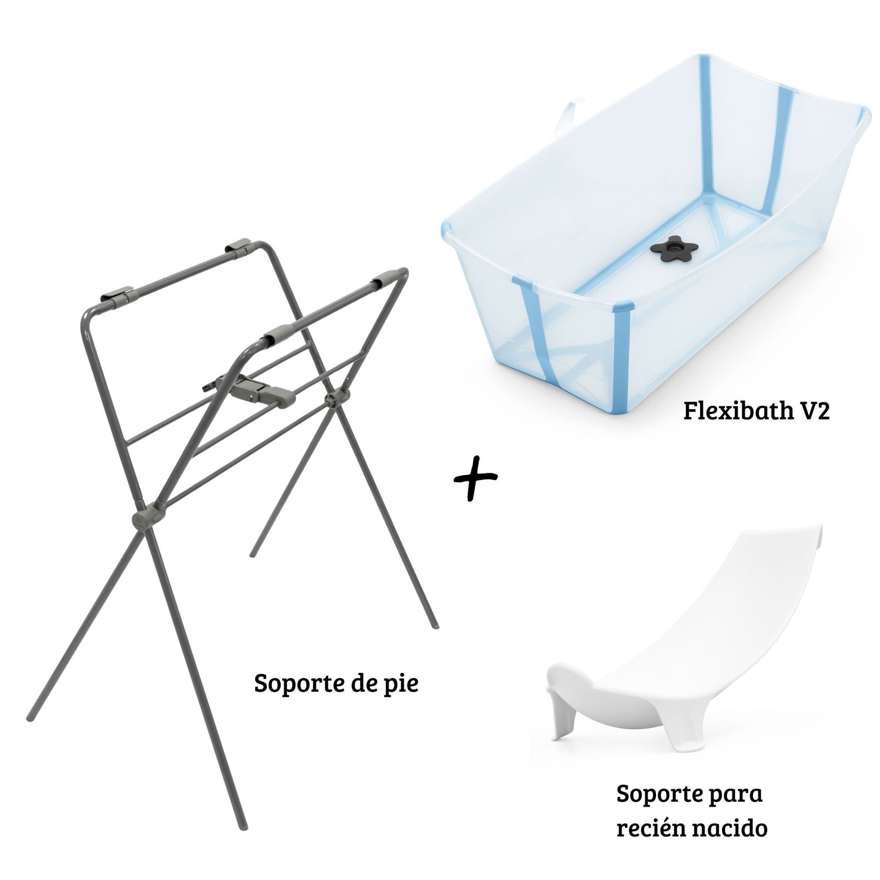 Pack Bañera FlexiBath V2 + Soporte de Pie Stokke + Soporte de recién Nacido STOKKE