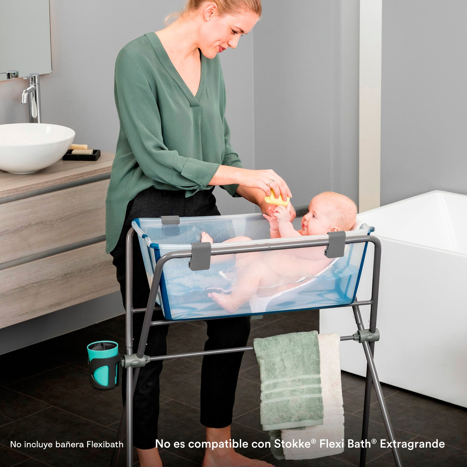 Bañera Flexi Bath Transparente Azul Con Soporte Recién Nacido Stokke