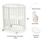 Cuna Mini Sleepi V3 evolutiva  +  Mástil de Dosel + Dosel +  colchón de algodón STOKKE