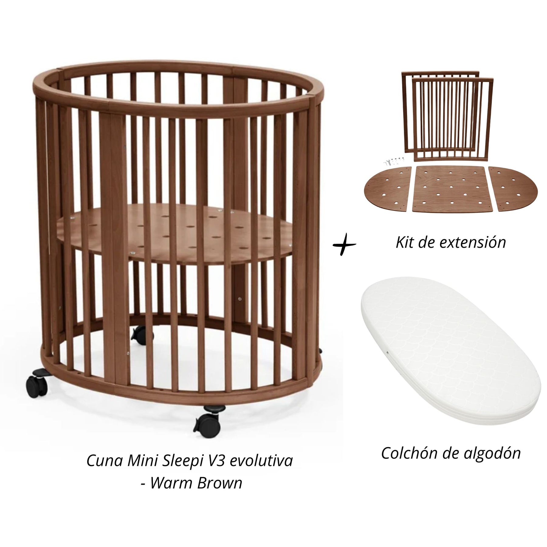 Cuna Mini Sleepi V3 evolutiva  + Kit de extensión + colchón de algodón STOKKE