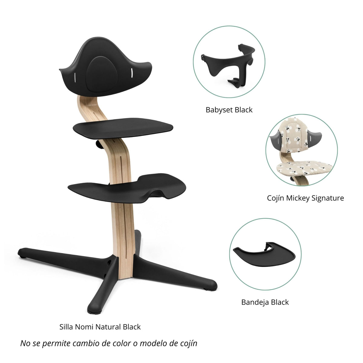 PACK SILLA NOMI + COJÍN MICKEY SIGNATURE+ BABYSET + BANDEJA STOKKE