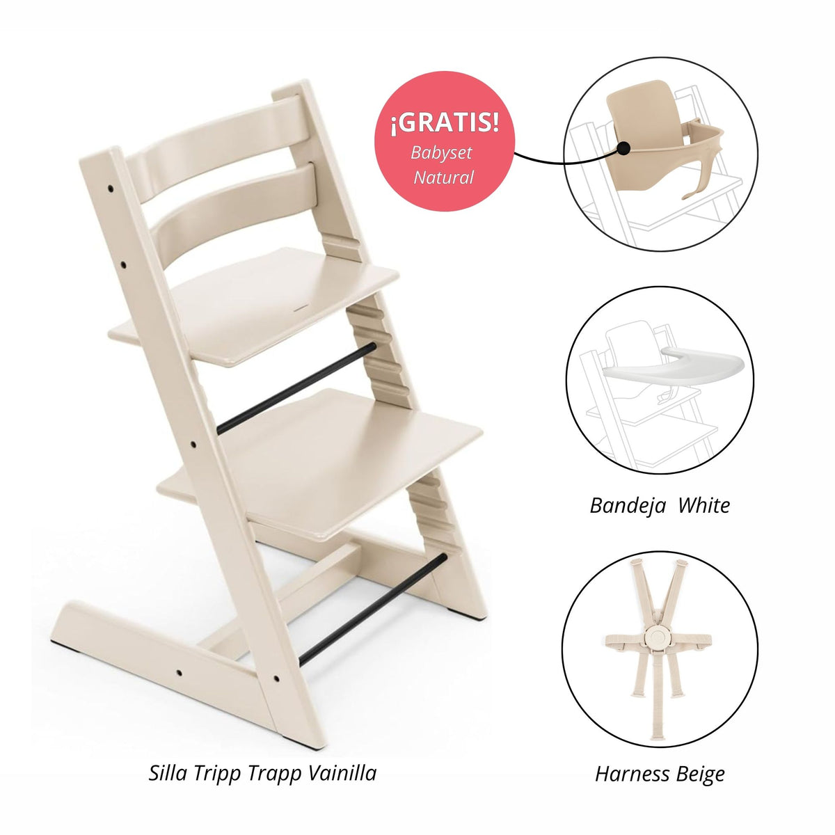 PACK ALIMENTANCIÓN 2 : SILLA TRIPP TRAPP + BANDEJA+ HARNESS (GRATIS BABYSET) STOKKE