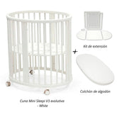 Cuna Mini Sleepi V3 evolutiva  + Kit de extensión + colchón de algodón STOKKE