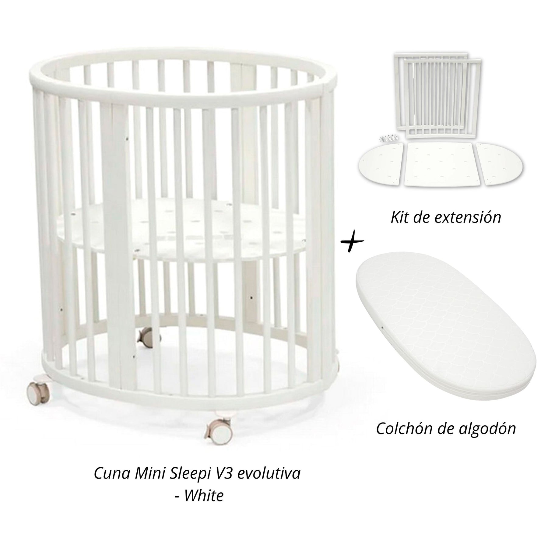 Cuna Mini Sleepi V3 evolutiva  + Kit de extensión + colchón de algodón STOKKE