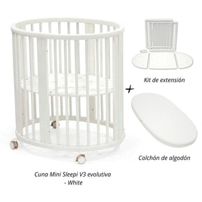Cuna Mini Sleepi V3 evolutiva  + Kit de extensión + colchón de algodón STOKKE