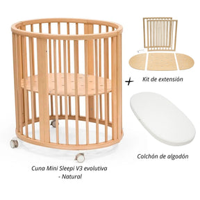 Cuna Mini Sleepi V3 evolutiva  + Kit de extensión + colchón de algodón STOKKE