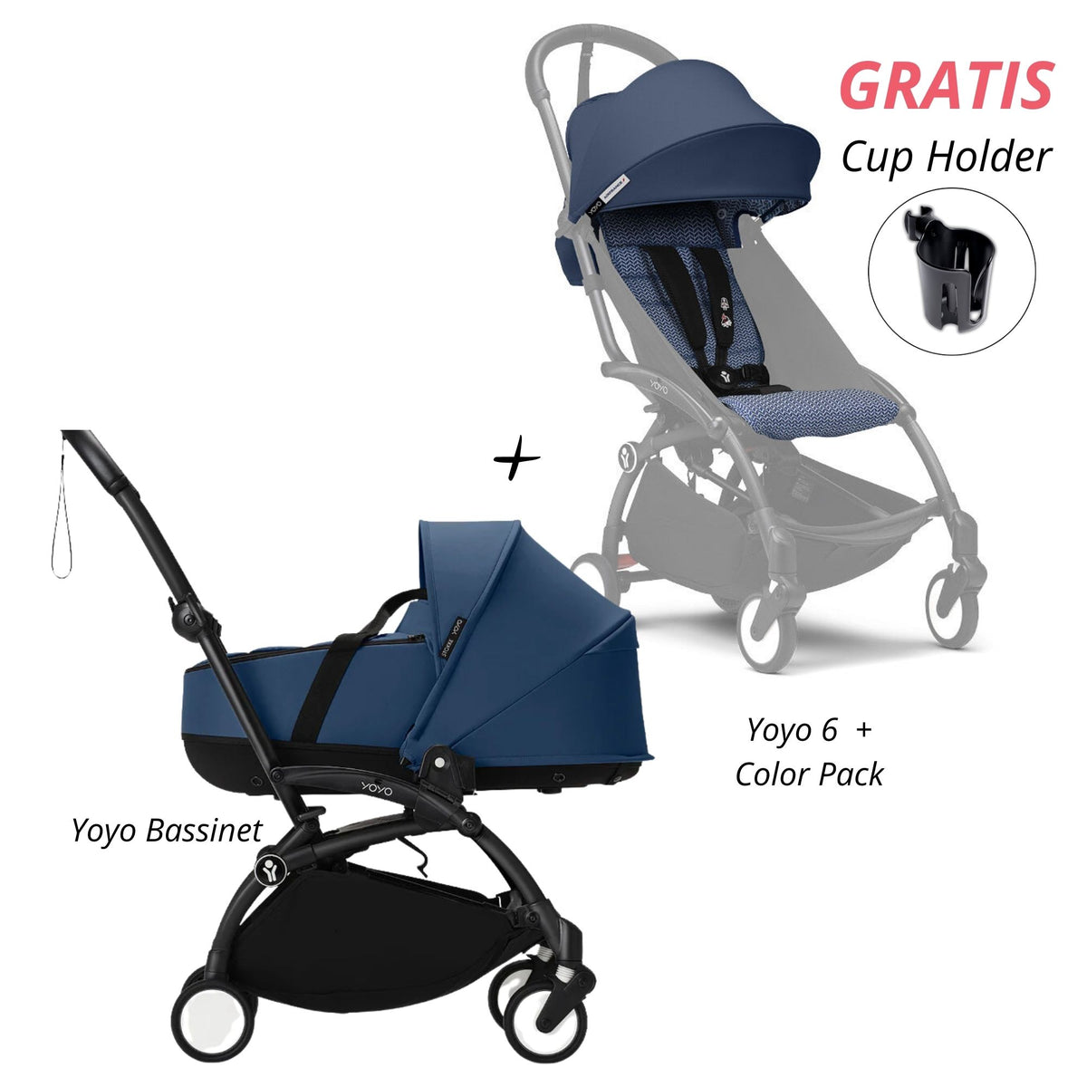 COCHE STOKKE YOYO³ COMPLETO CHASIS NEGRO CON BASSINET Y TEXTIL 2DA ETAPA (GRATIS CUP HOLDER)