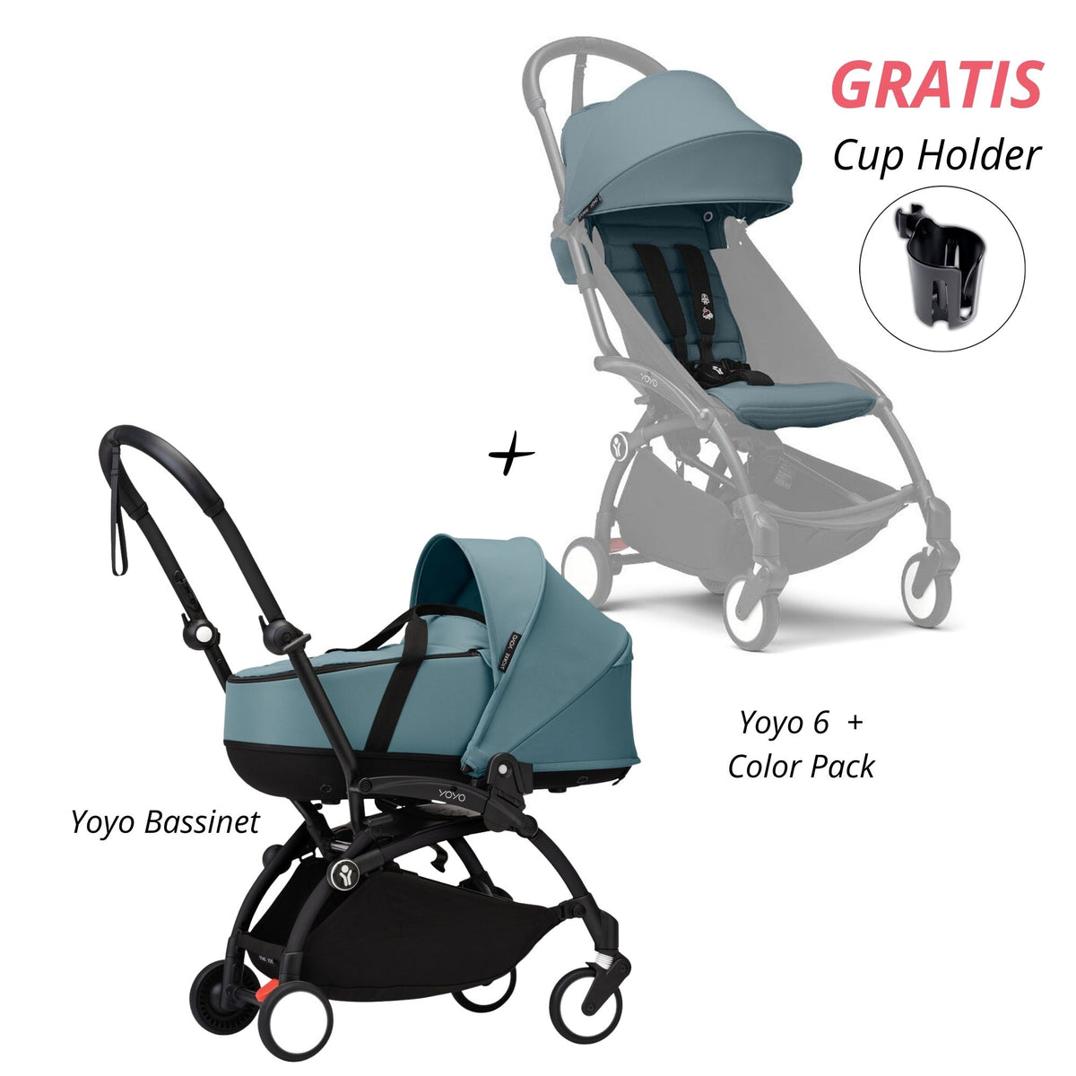 COCHE STOKKE YOYO³ COMPLETO CHASIS NEGRO CON BASSINET Y TEXTIL 2DA ETAPA (GRATIS CUP HOLDER)