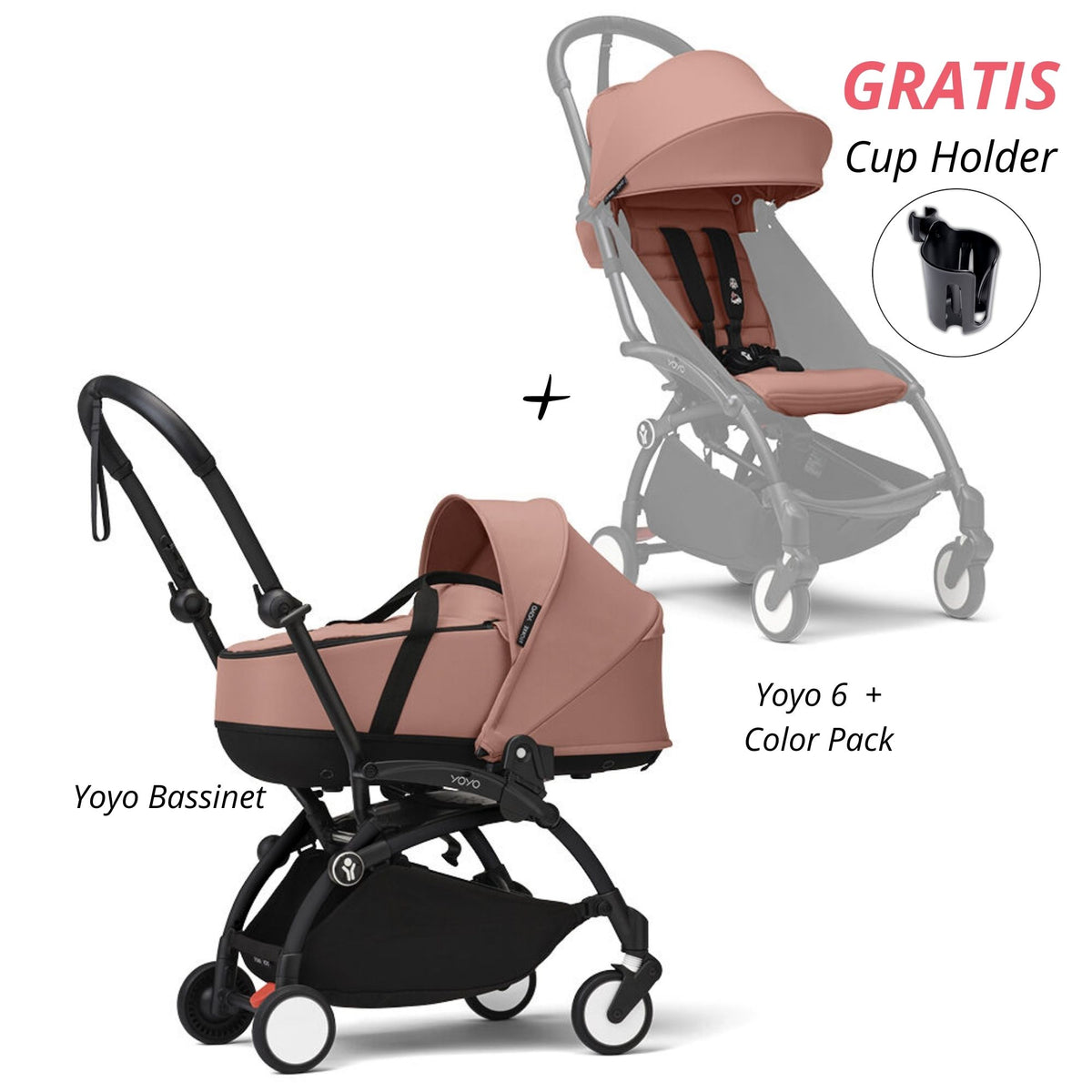 COCHE STOKKE YOYO³ COMPLETO CHASIS NEGRO CON BASSINET Y TEXTIL 2DA ETAPA (GRATIS CUP HOLDER)