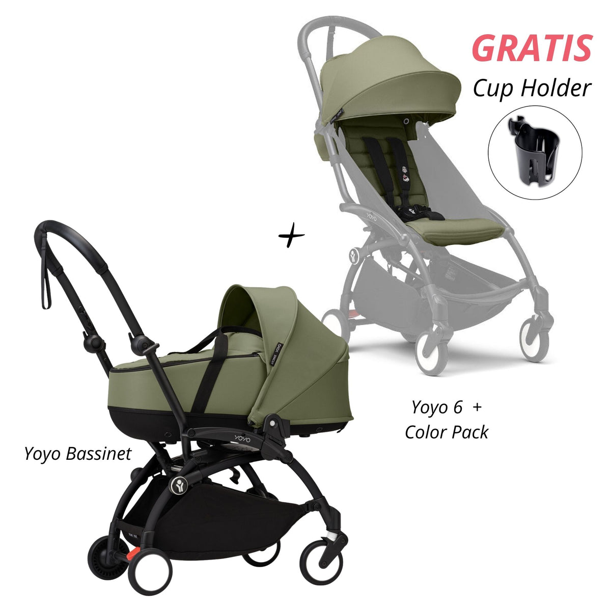 COCHE STOKKE YOYO³ COMPLETO CHASIS NEGRO CON BASSINET Y TEXTIL 2DA ETAPA (GRATIS CUP HOLDER)