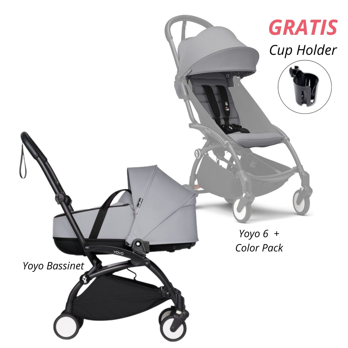 COCHE STOKKE YOYO³ COMPLETO CHASIS NEGRO CON BASSINET Y TEXTIL 2DA ETAPA (GRATIS CUP HOLDER)