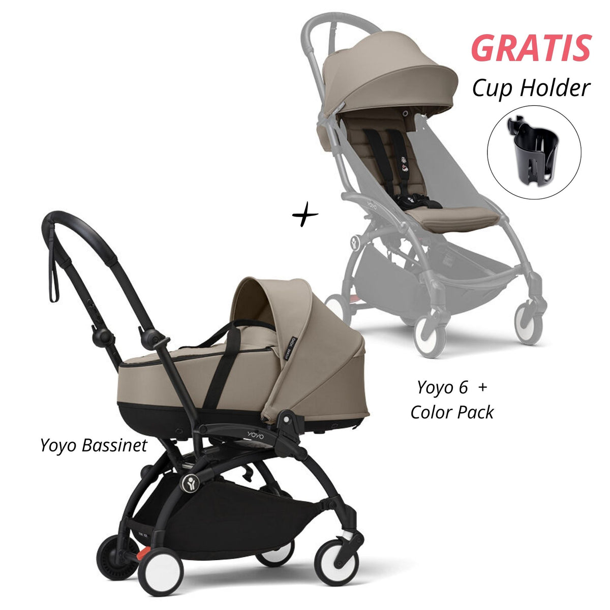 COCHE STOKKE YOYO³ COMPLETO CHASIS NEGRO CON BASSINET Y TEXTIL 2DA ETAPA (GRATIS CUP HOLDER)