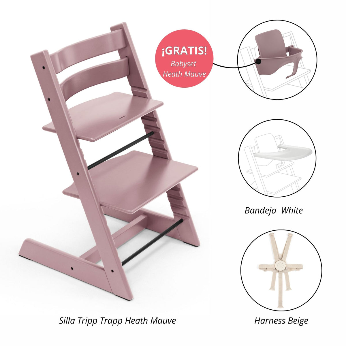 PACK ALIMENTANCIÓN 2 : SILLA TRIPP TRAPP + BANDEJA+ HARNESS (GRATIS BABYSET) STOKKE