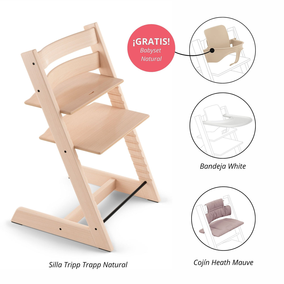 PACK ALIMENTACIÓN 1 : SILLA TRIPP TRAPP + COJÍN + BANDEJA (GRATIS BABYSET) STOKKE
