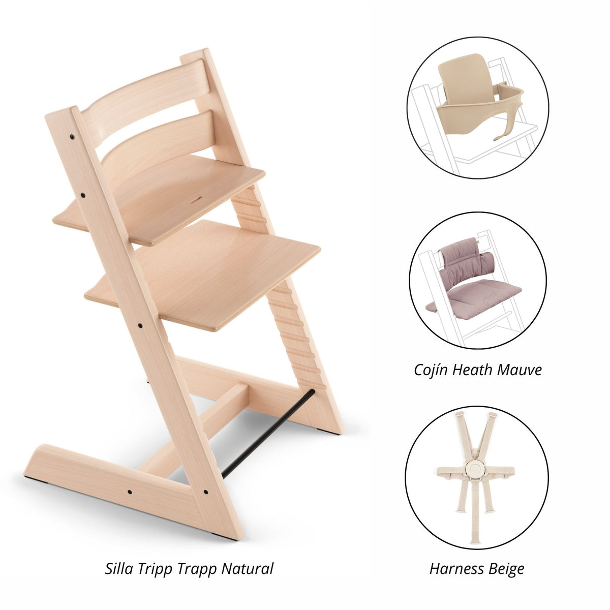 PACK ALIMENTANCIÓN 3 : SILLA TRIPP TRAPP +BABYSET + COJÍN+ HARNESS  STOKKE