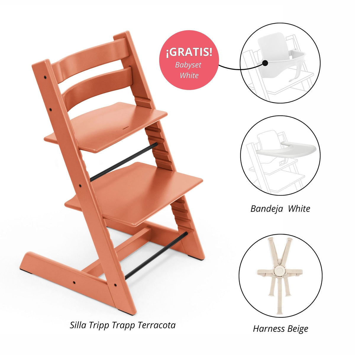 PACK ALIMENTANCIÓN 2 : SILLA TRIPP TRAPP + BANDEJA+ HARNESS (GRATIS BABYSET) STOKKE