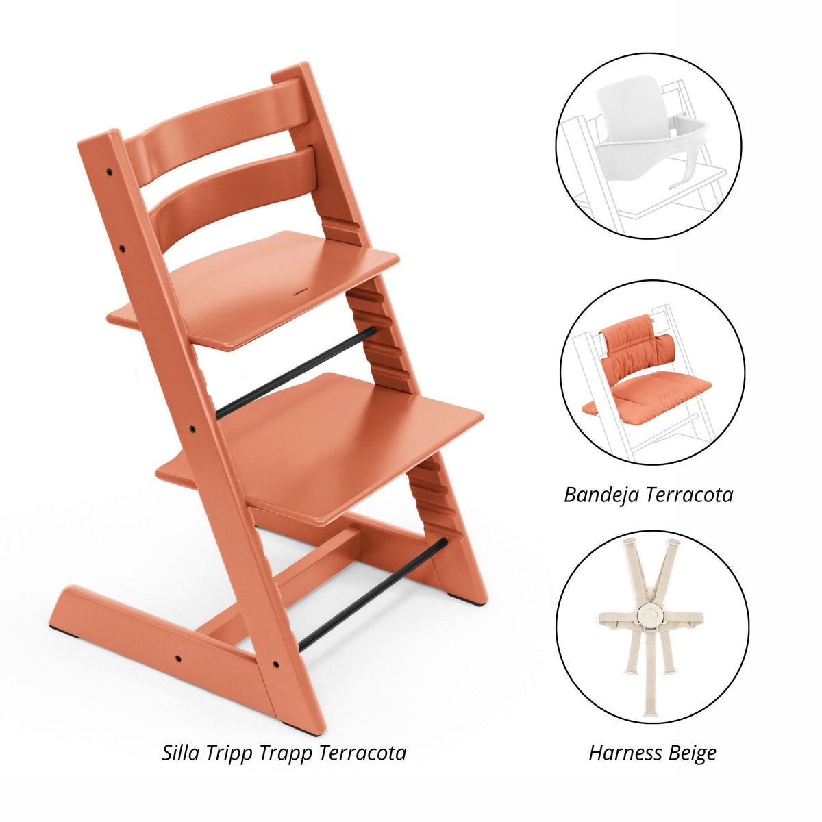 PACK ALIMENTANCIÓN 3 : SILLA TRIPP TRAPP +BABYSET + COJÍN+ HARNESS  STOKKE