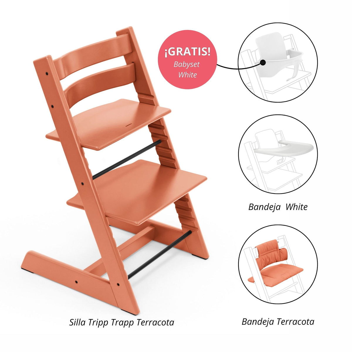 PACK ALIMENTACIÓN 1 : SILLA TRIPP TRAPP + COJÍN + BANDEJA (GRATIS BABYSET) STOKKE