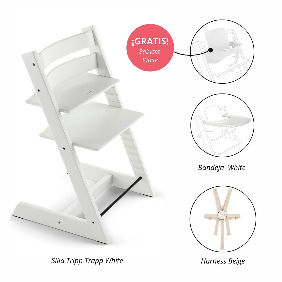 PACK ALIMENTANCIÓN 2 : SILLA TRIPP TRAPP + BANDEJA+ HARNESS (GRATIS BABYSET) STOKKE