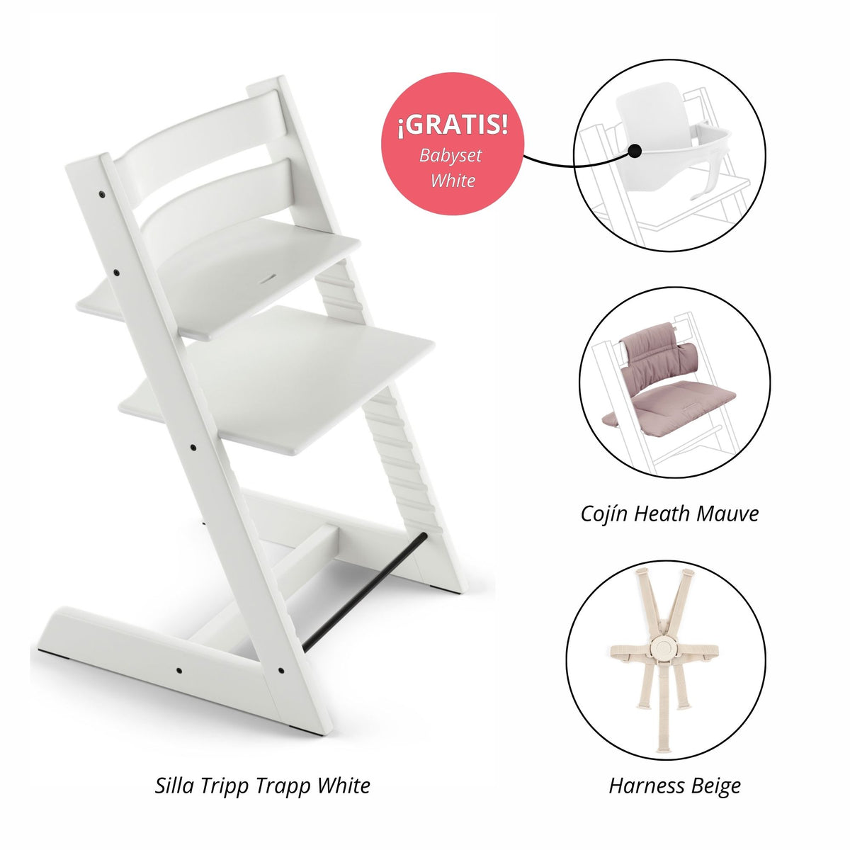 PACK ALIMENTANCIÓN 3 : SILLA TRIPP TRAPP + COJÍN+ HARNESS (GRATIS BABYSET) STOKKE