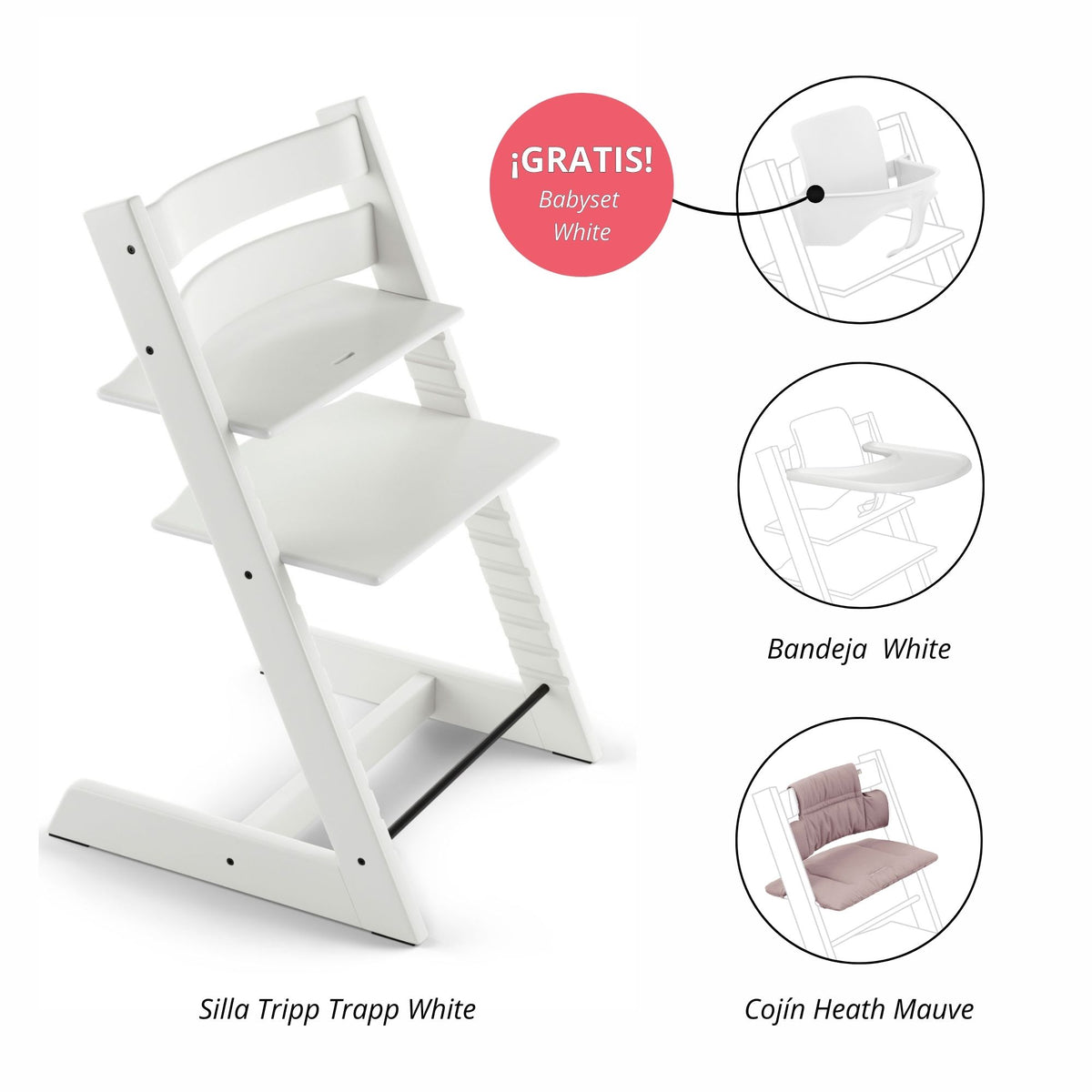 PACK ALIMENTACIÓN 1 : SILLA TRIPP TRAPP + COJÍN + BANDEJA (GRATIS BABYSET) STOKKE