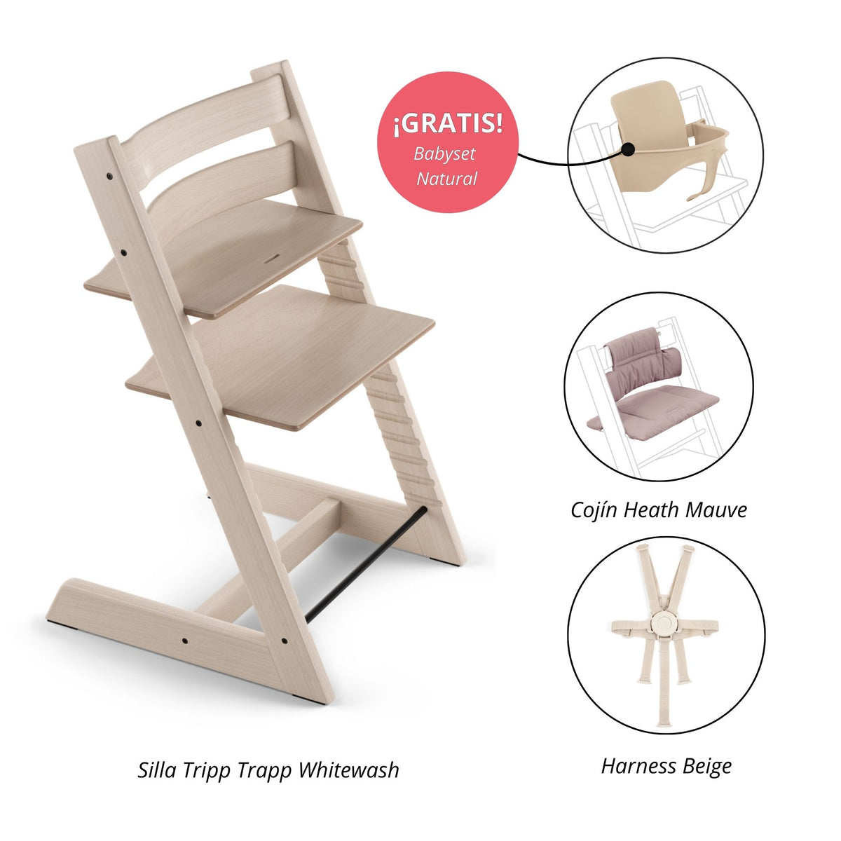 PACK ALIMENTANCIÓN 3 : SILLA TRIPP TRAPP + COJÍN+ HARNESS (GRATIS BABYSET) STOKKE