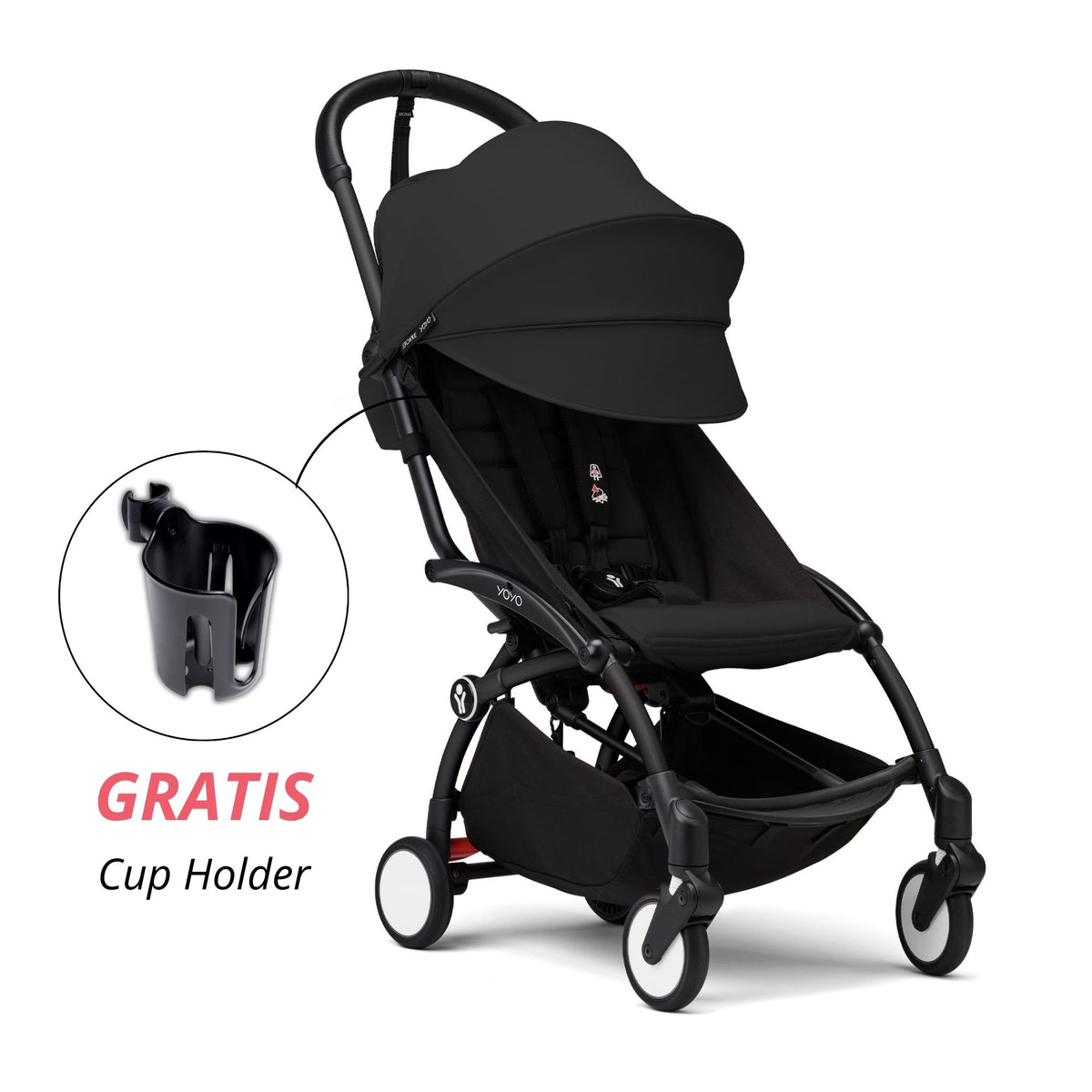 COCHE STOKKE YOYO³ CHASIS NEGRO TEXTIL 2DA ETAPA DE 6 MESES A 4 AÑOS (GRATIS CUP HOLDER)