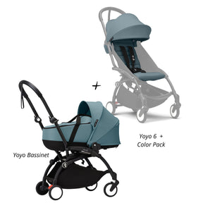 COCHE STOKKE YOYO³ COMPLETO CHASIS NEGRO CON BASSINET Y TEXTIL 2DA ETAPA