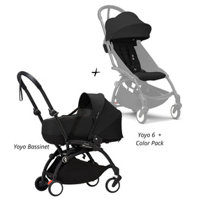 COCHE STOKKE YOYO³ COMPLETO CHASIS NEGRO CON BASSINET Y TEXTIL 2DA ETAPA