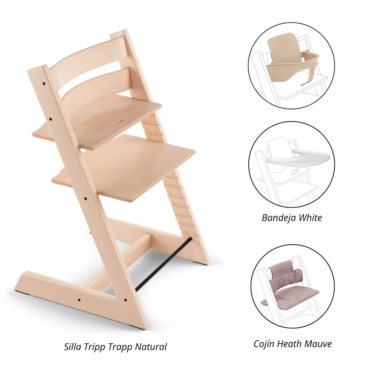 PACK ALIMENTACIÓN 1 : SILLA TRIPP TRAPP + COJÍN + BANDEJA (GRATIS BABYSET) STOKKE
