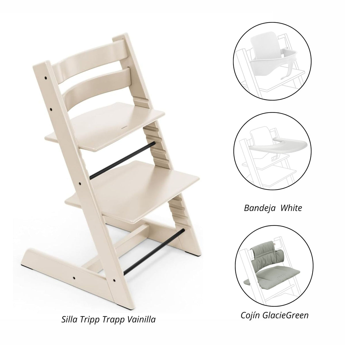 PACK ALIMENTACIÓN 1 : SILLA TRIPP TRAPP + COJÍN + BANDEJA (GRATIS BABYSET) STOKKE