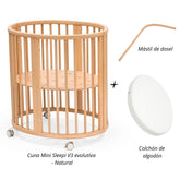 Cuna Mini Sleepi V3 evolutiva  + Mástil de Dosel + colchón de algodón STOKKE