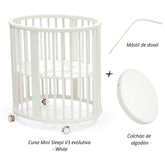 Cuna Mini Sleepi V3 evolutiva  + Mástil de Dosel + colchón de algodón STOKKE