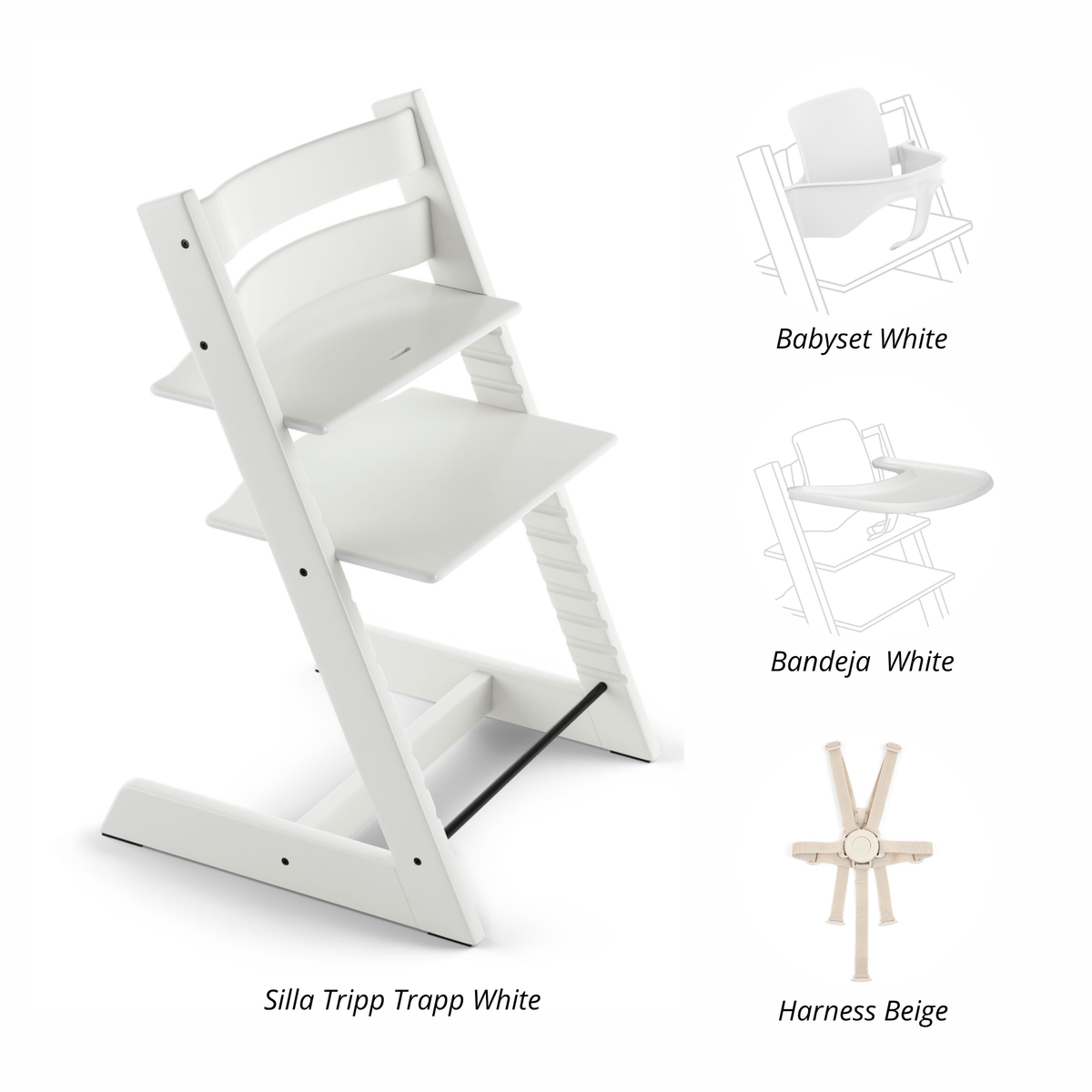 PACK ALIMENTANCIÓN 2 : SILLA TRIPP TRAPP + BABYSET + BANDEJA+ HARNESS STOKKE